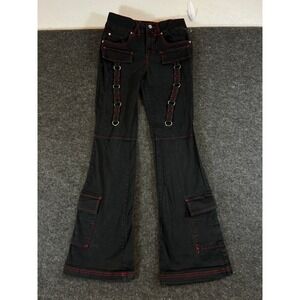 Hot Topic Black Red Contrast Stitch Flare Cargo Pants Mall Goth Y2K Trousers